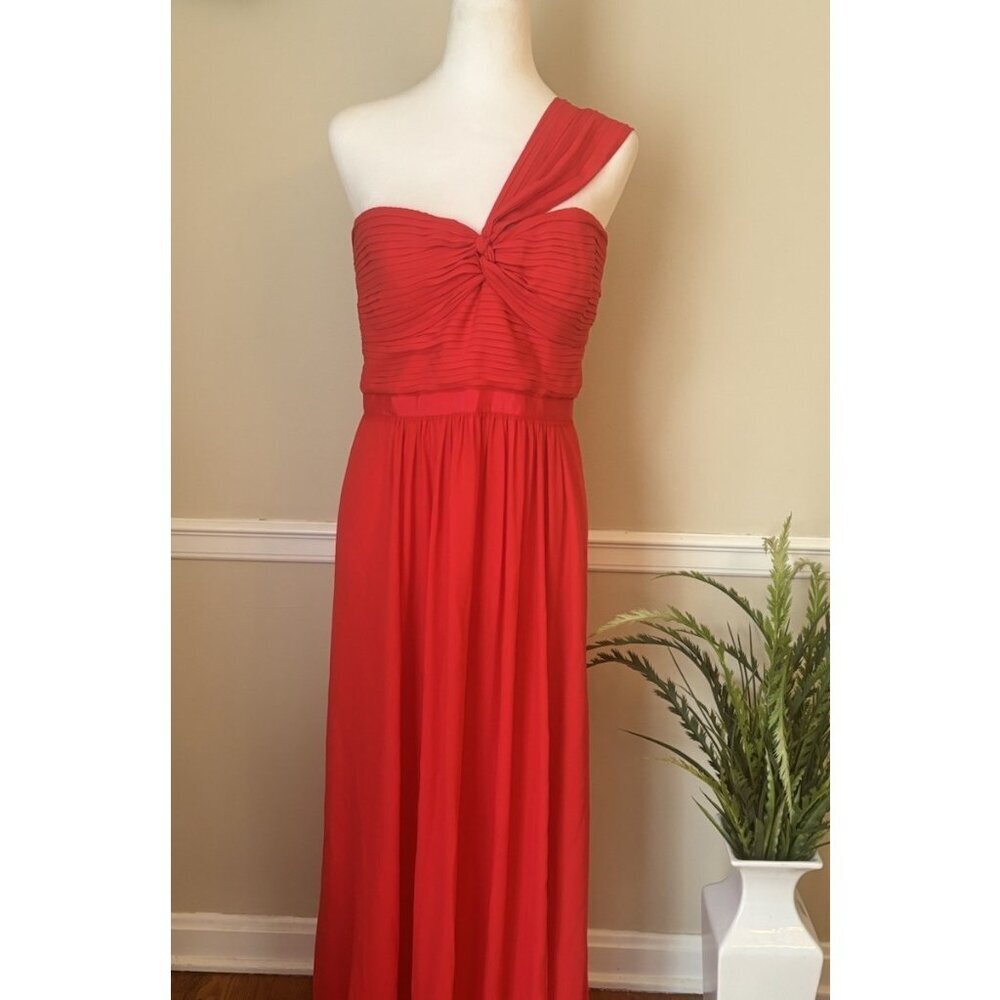 NWT BCBG Maxazria Size 8 Jamille One Shoulder Maxi Dress Chiffon Red Berry